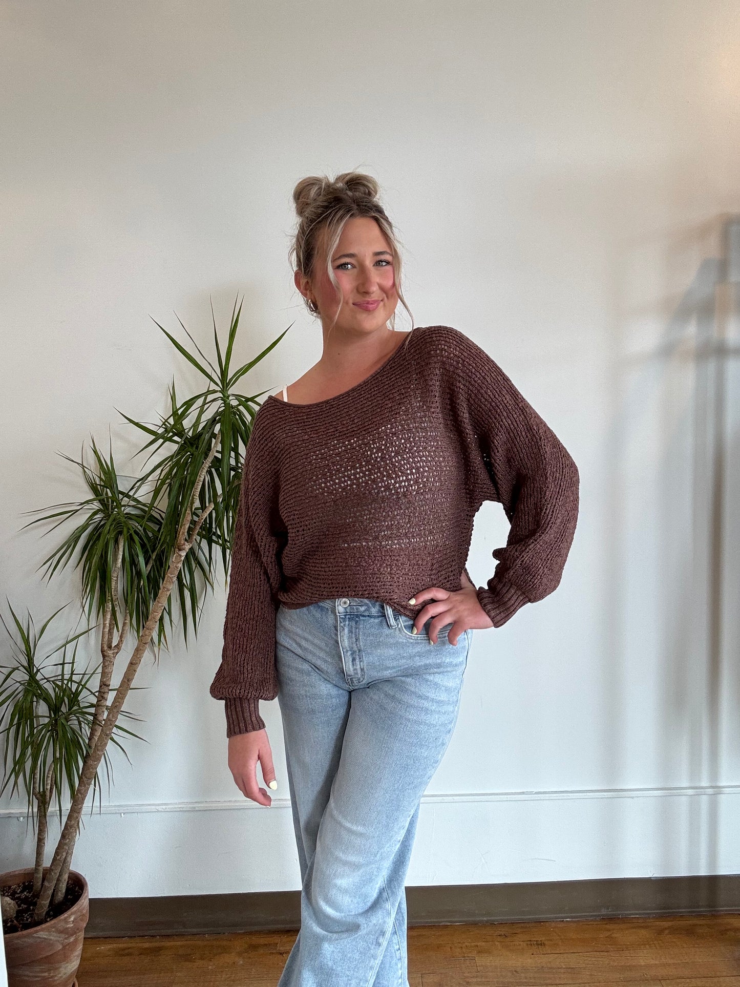 Chocolate Crochet Knit Sweater