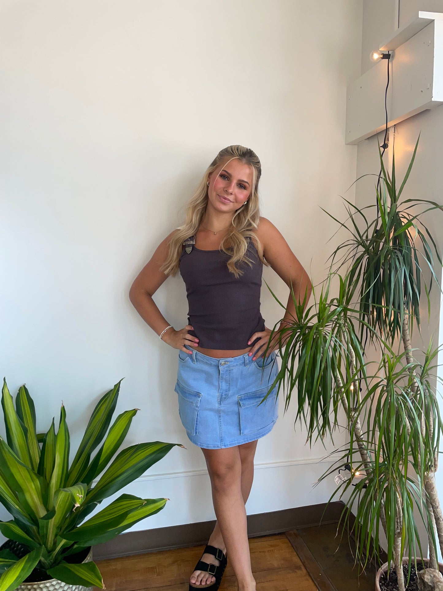 Denim Cargo Mini Skirt