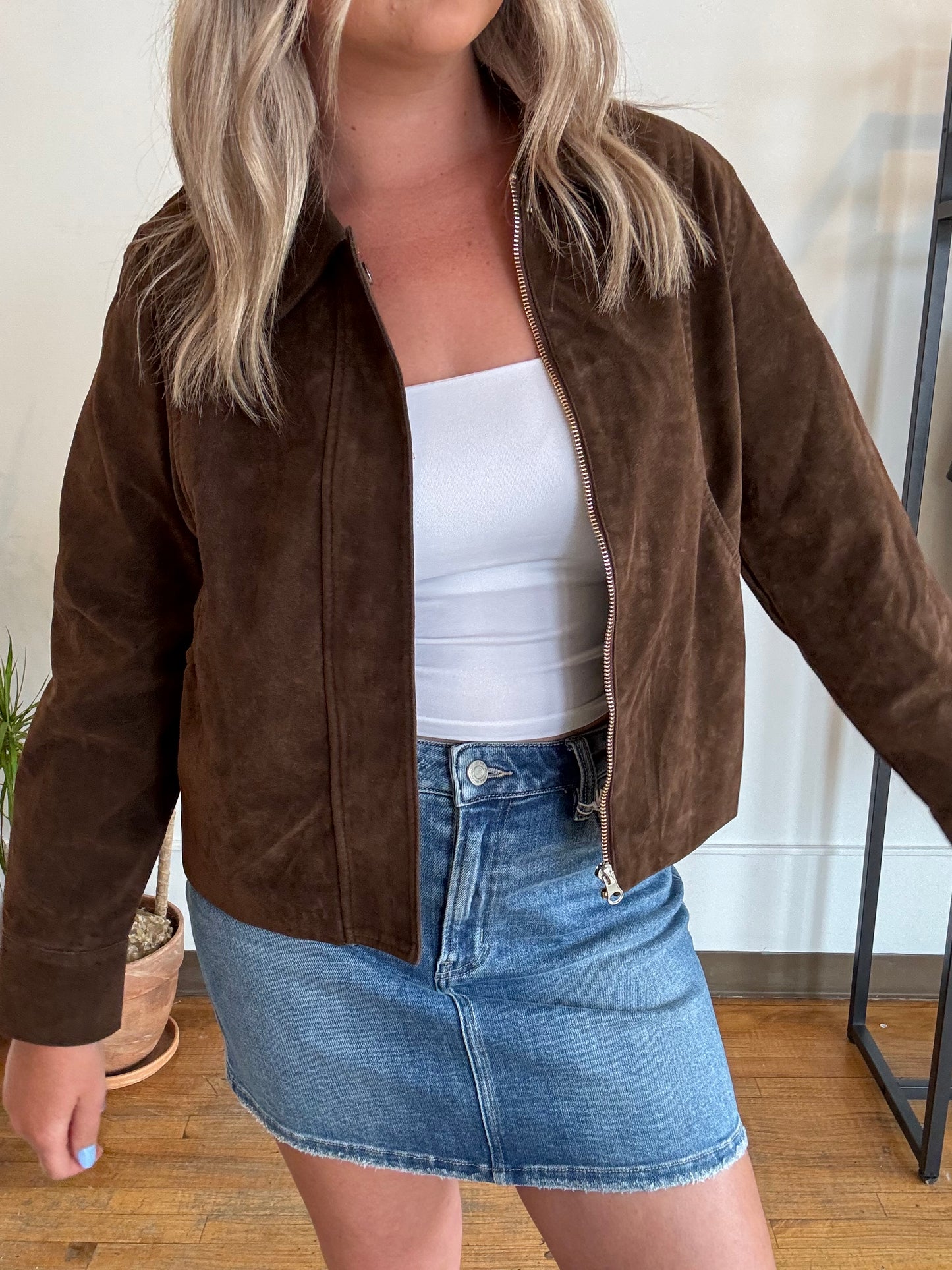 Chocolate Faux Suede Jacket