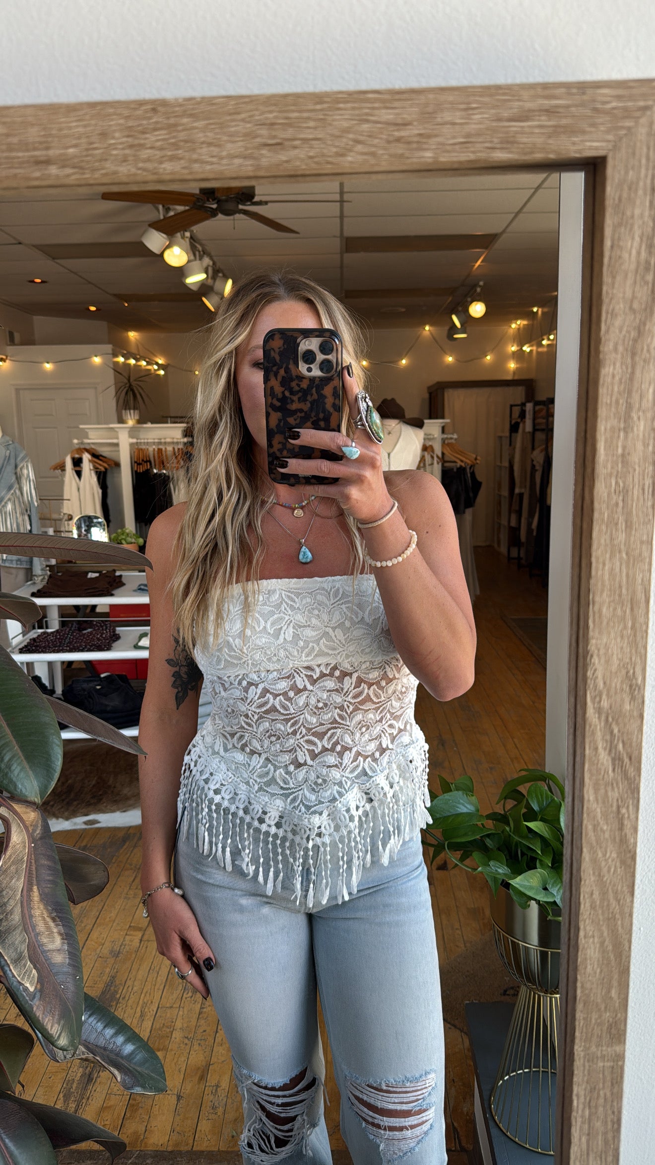 Sierra Lace Fringe Tube Top