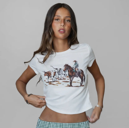 GRAZIN’ Graphic Western Short Sleeve Top