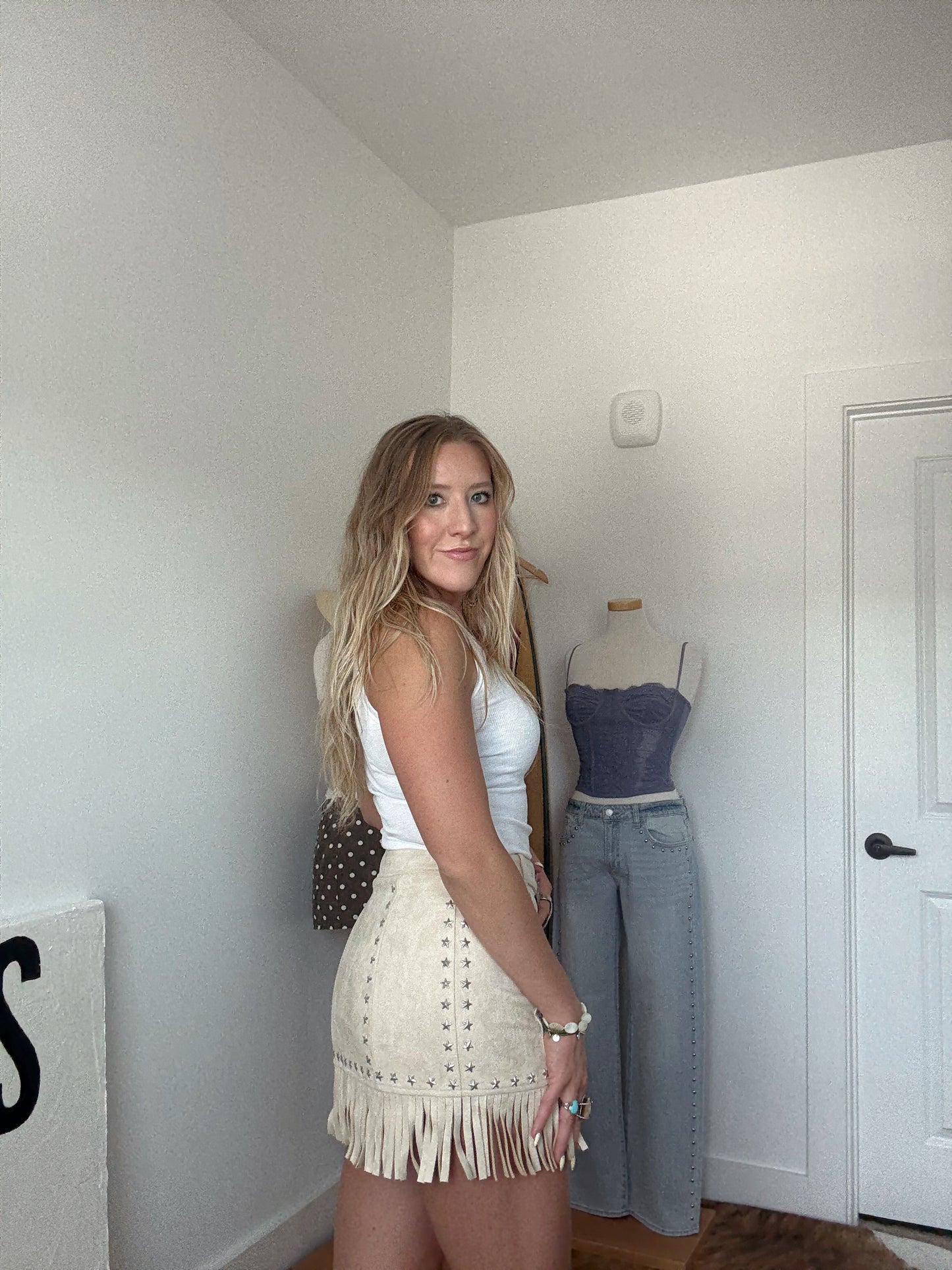 Star Of The Show Fringe Mini Skirt - Cream
