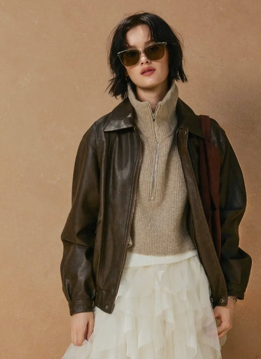 Espresso Oversized Faux Leather Biker Jacket
