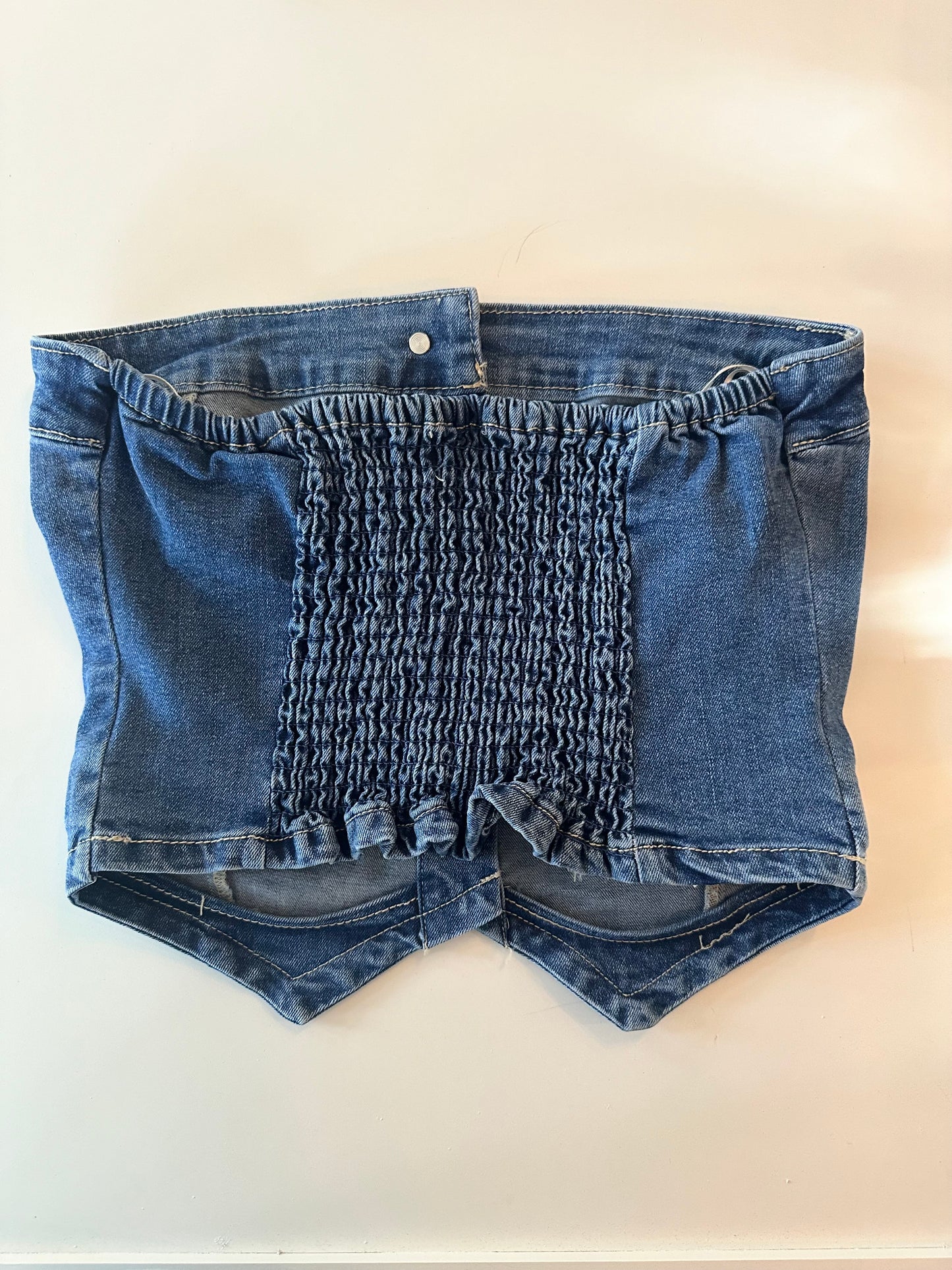 Denim Strapless Button Up Top