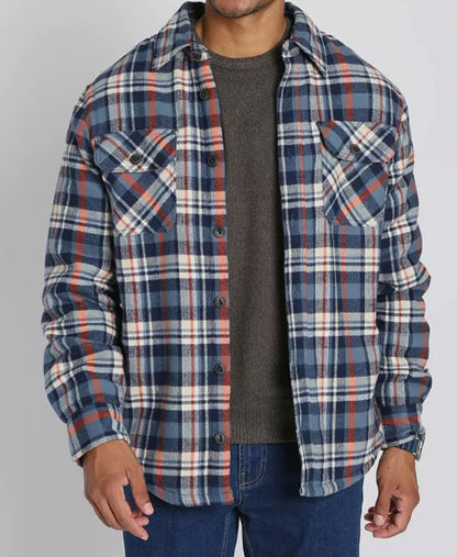 Blue Plaid Sherpa Lined Brushed Flannel Shacket