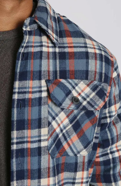 Blue Plaid Sherpa Lined Brushed Flannel Shacket