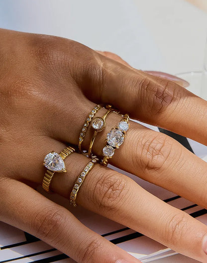 Emberlace 18K Gold Non-Tarnish Statement Pear Stone Ring