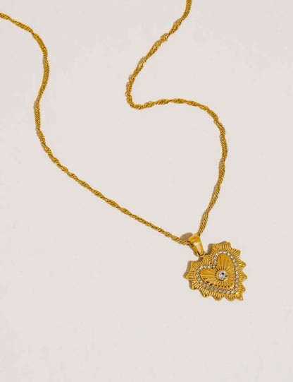 Valea 18K Gold Non-Tarnish Cz Heart Pendant Necklace