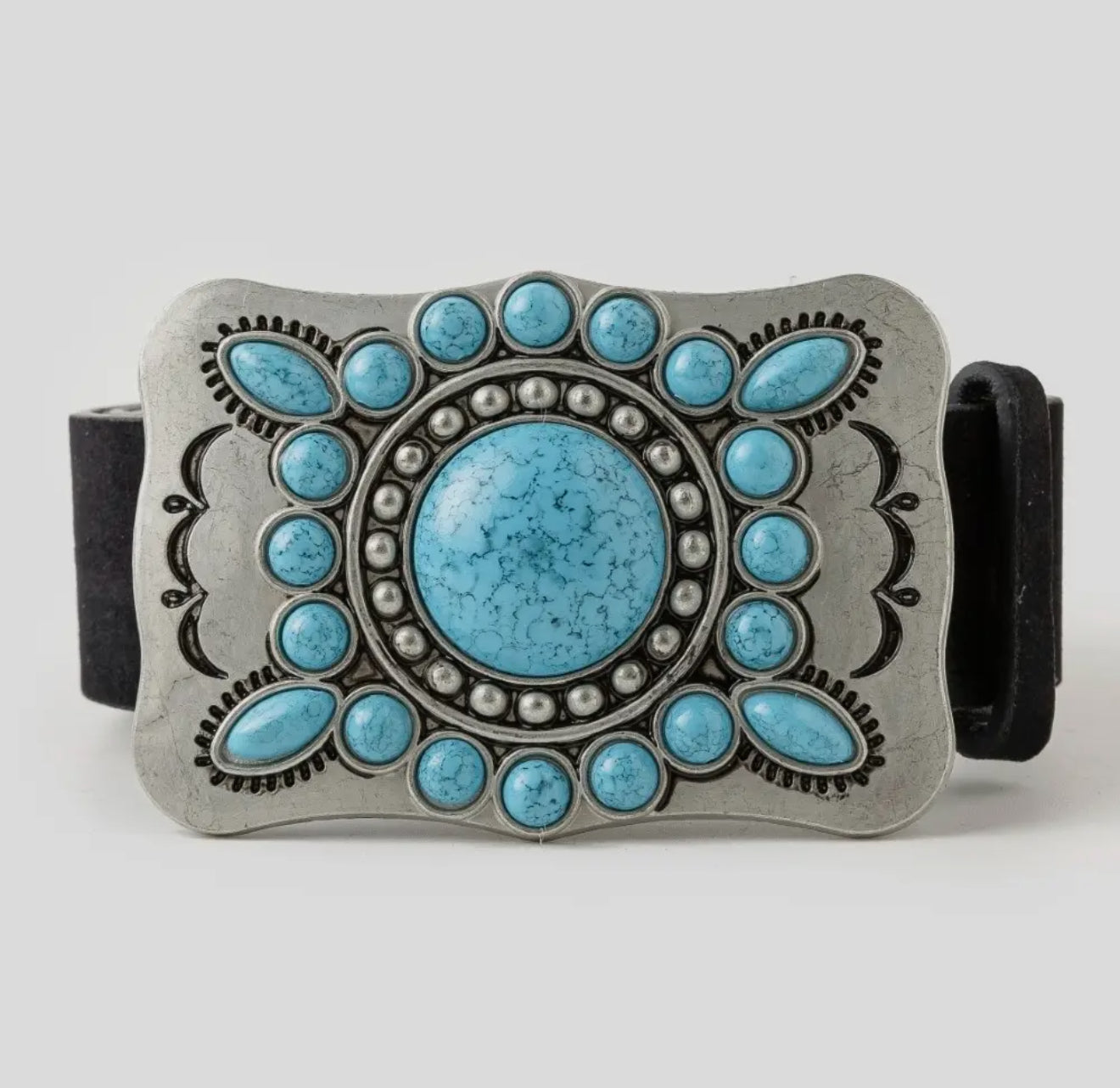 Large Western Turquoise Stone Concho Buckle Belt