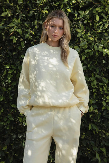 Lani Cloud Fleece Crew Neck Pullover Sweater - Pale Yellow