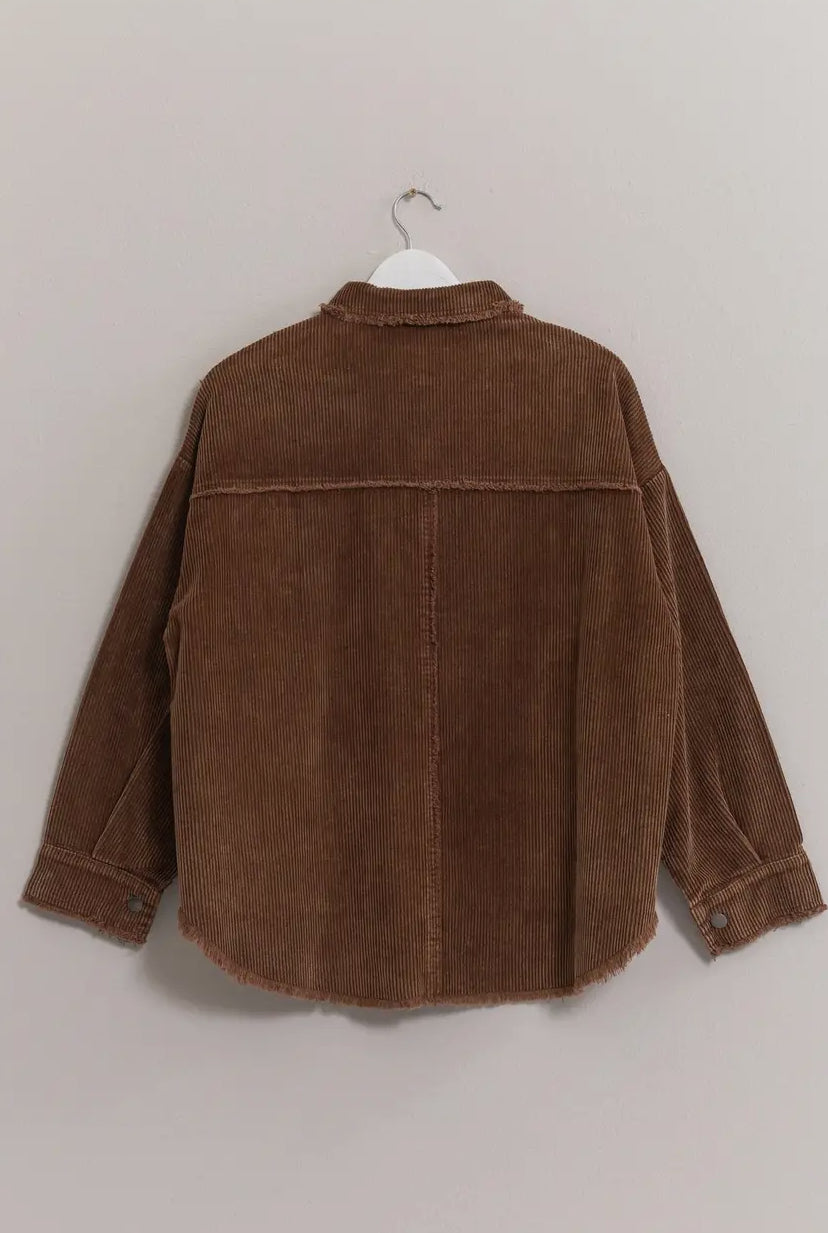 Piper Brown Corduroy Frayed Shacket