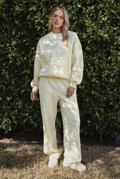 Lani Cloud Fleece Crew Neck Pullover Sweater - Pale Yellow
