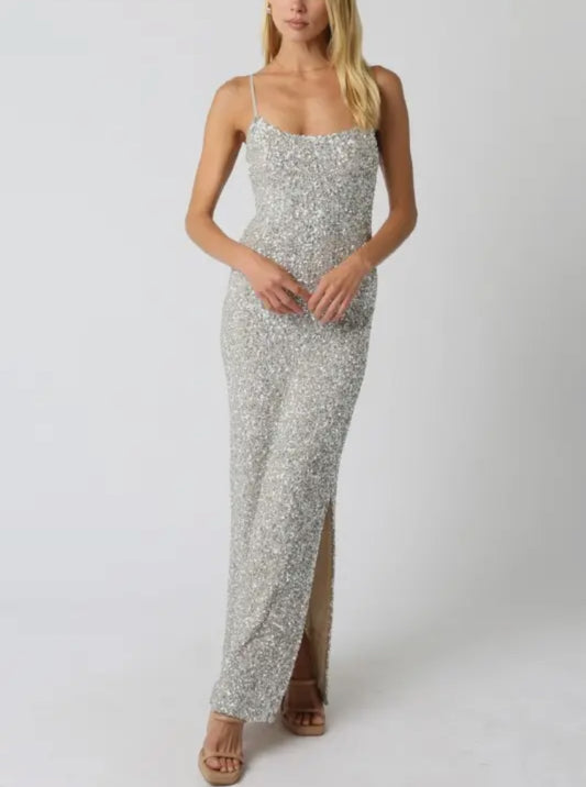 Fiona Silver Sequin Maxi Dress