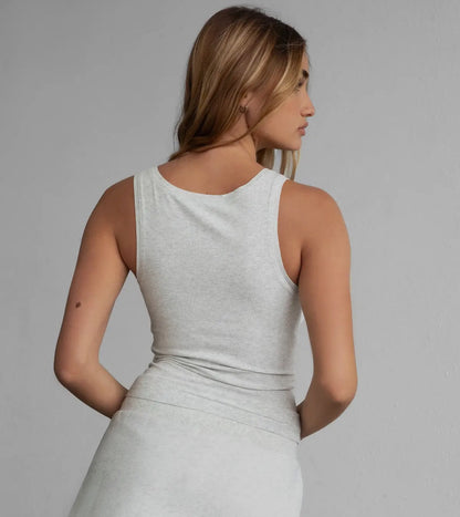 Basic Ribbed Jersey Tank - Heather White