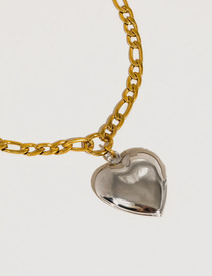 Heidi 18K Gold Non-Tarnish Two Tone Heart Locket Necklace