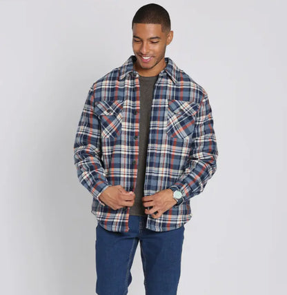 Blue Plaid Sherpa Lined Brushed Flannel Shacket