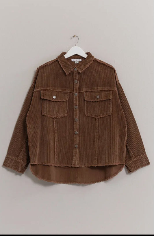 Piper Brown Corduroy Frayed Shacket