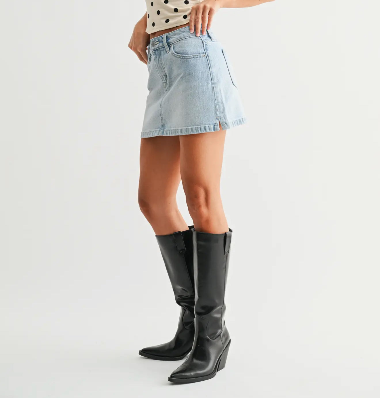 Light Wash Micro Skirt with Slit