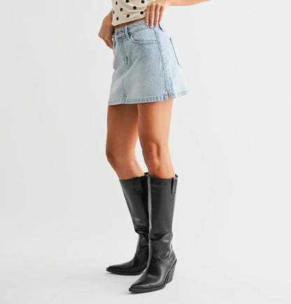 Light Wash Micro Skirt with Slit