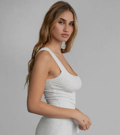 Basic Ribbed Jersey Tank - Heather White