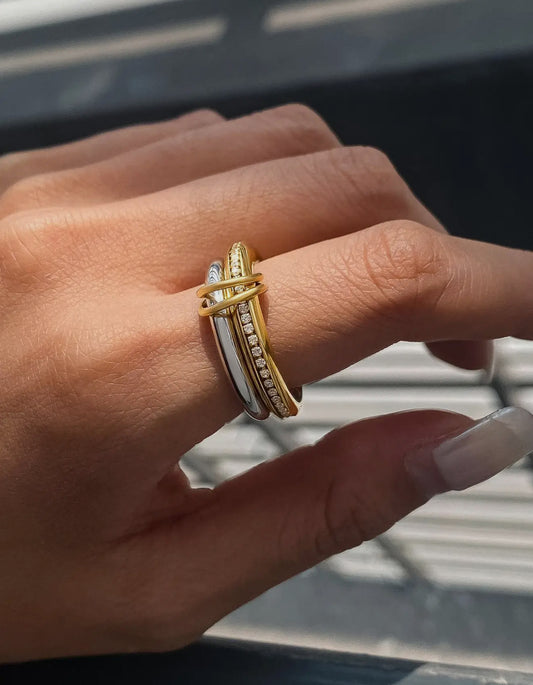 Bayard 18K Gold Non-Tarnish Multi Stack Cz Band Ring