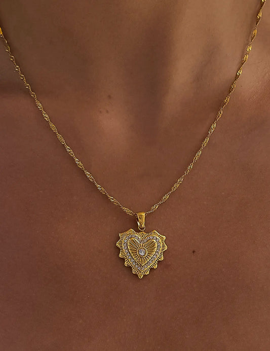 Valea 18K Gold Non-Tarnish Cz Heart Pendant Necklace