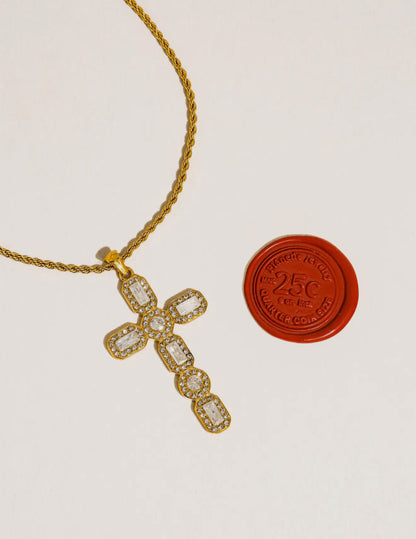 Belrose 18K Gold Non-Tarnish Cz Cross Necklace