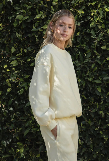 Lani Cloud Fleece Crew Neck Pullover Sweater - Pale Yellow