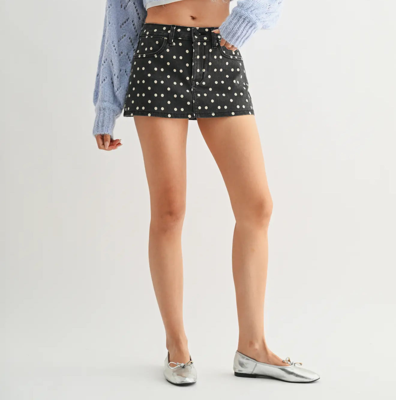 Polka Dot Denim Skort