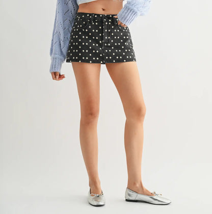 Polka Dot Denim Skort