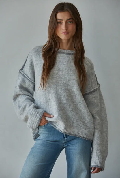 Knit Crew Neck Pullover with Rolled Edge