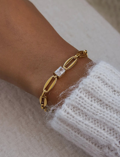 Melrose 18K Gold Non-Tarnish Link Chain Cz Bracelet