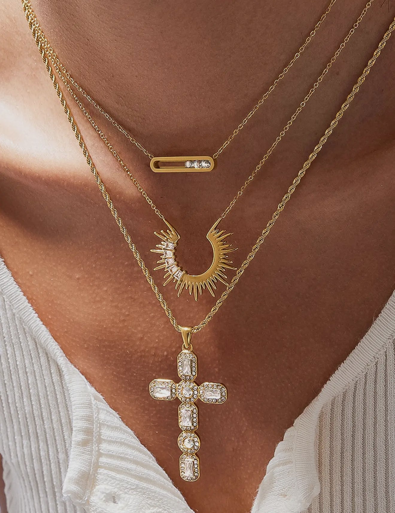 Belrose 18K Gold Non-Tarnish Cz Cross Necklace