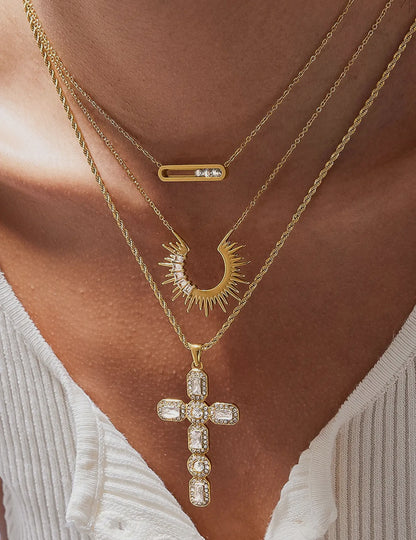 Belrose 18K Gold Non-Tarnish Cz Cross Necklace