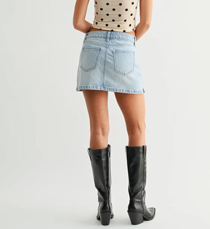 Light Wash Micro Skirt with Slit