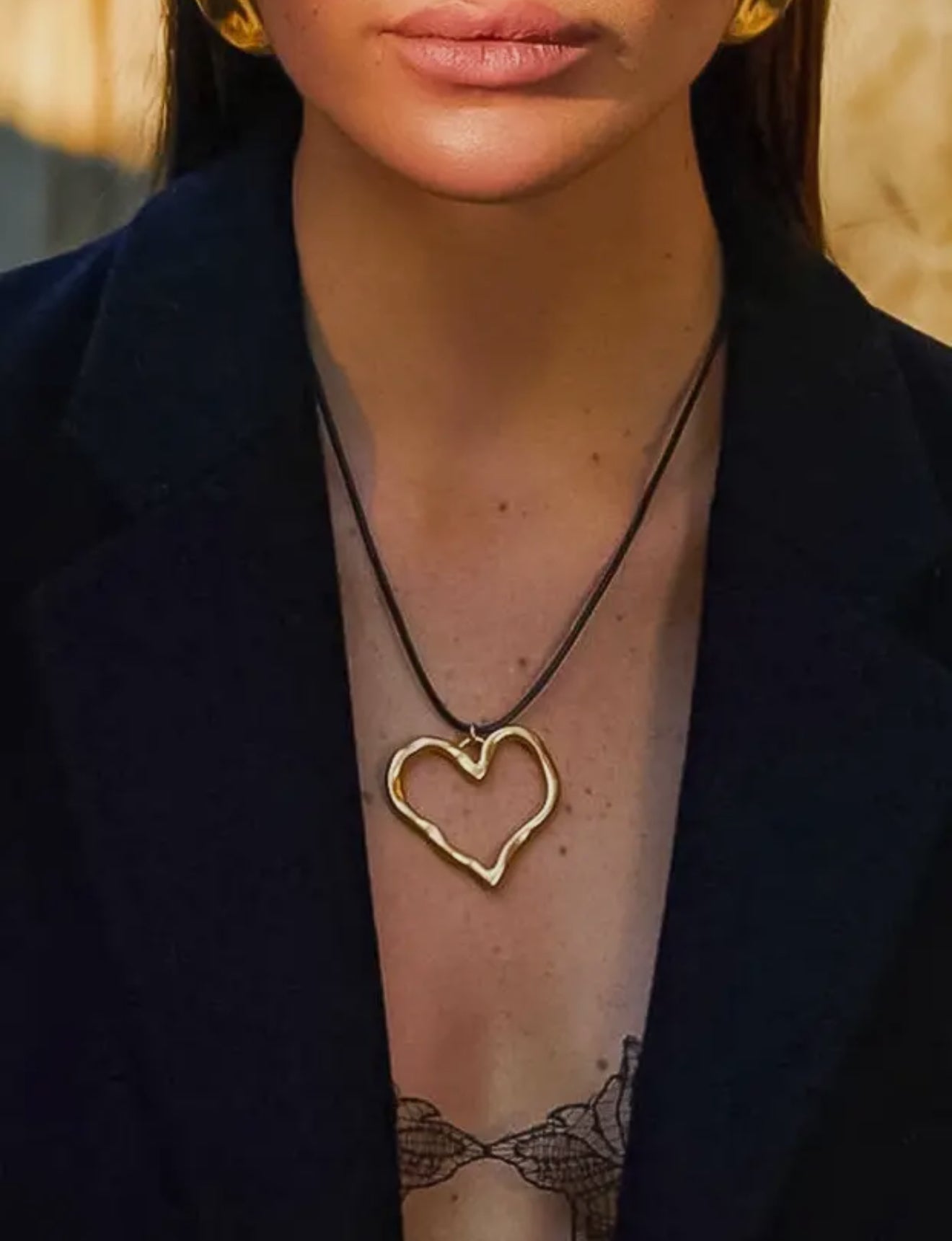 Jeffrey 18K Gold Non-Tarnish Large Heart Necklace