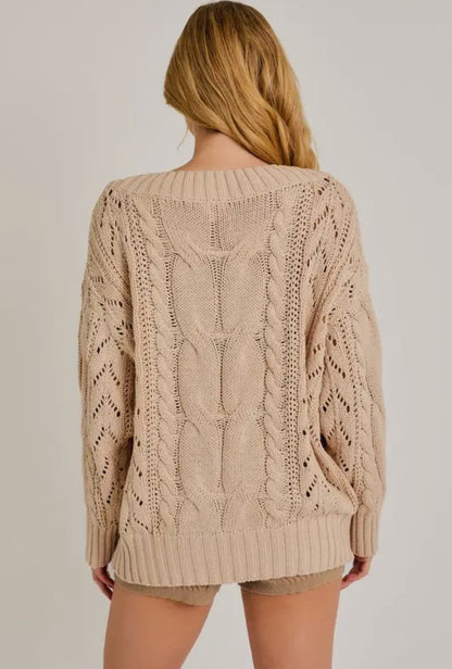 Oversized Boat Neck Cable Knit Sweater