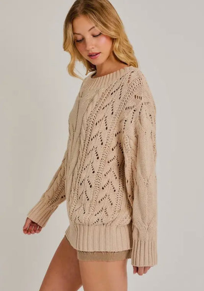 Oversized Boat Neck Cable Knit Sweater