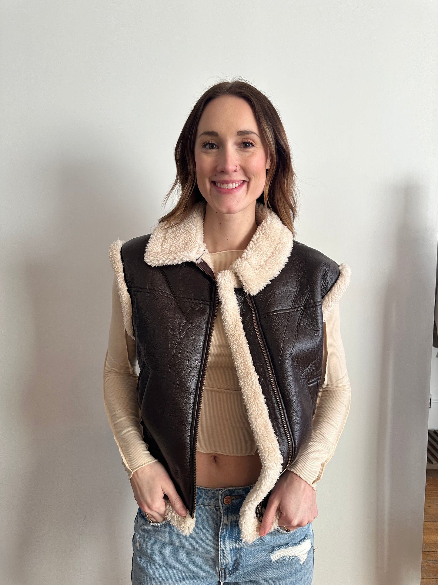 Faux Leather Shearling Vest