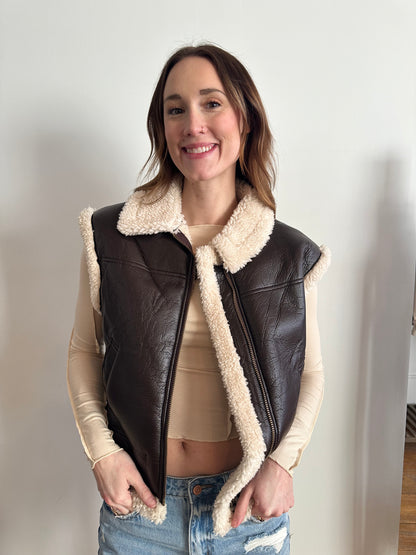 Faux Leather Shearling Vest