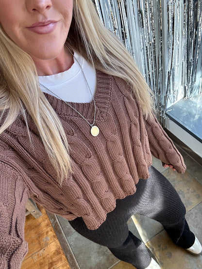 Brown Cable Knit Crop