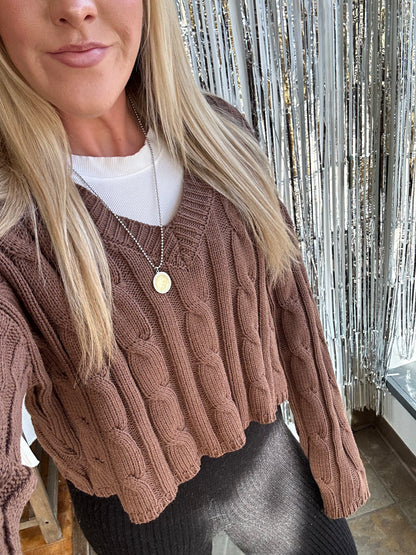 Brown Cable Knit Crop