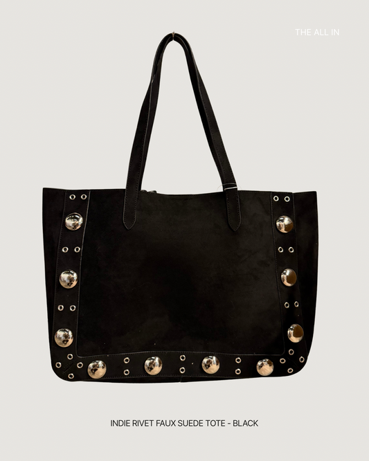 Indie Rivet Faux Suede Tote - Black