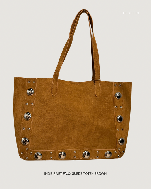 Indie Rivet Faux Suede Tote - Brown