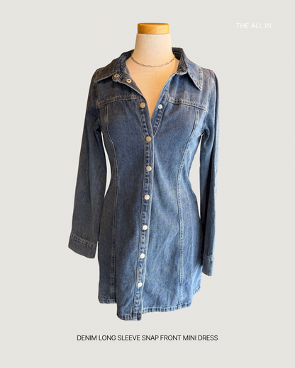 Denim Long Sleeve Snap Front Mini Dress