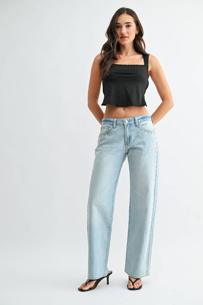 Low Rise Studded Baggy Jean